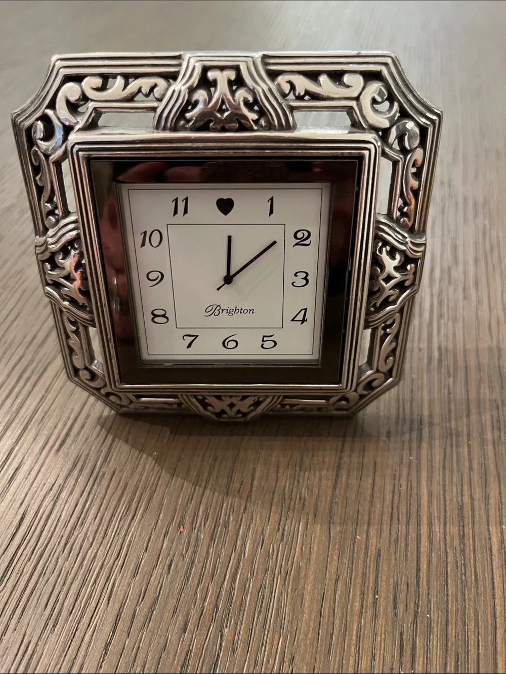 Brighton Silver-Tone Ornate Square Clock